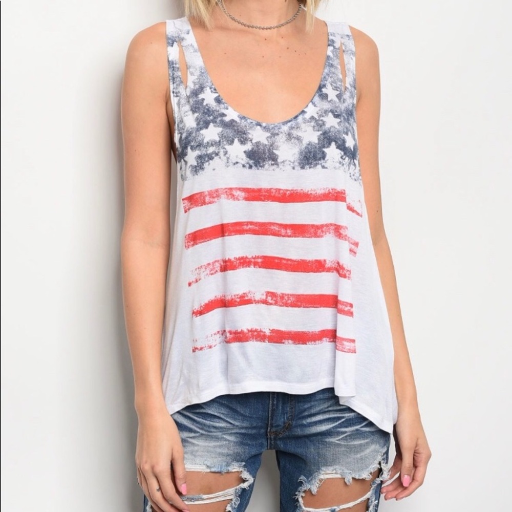 American Flag Print Tank Top Shirt